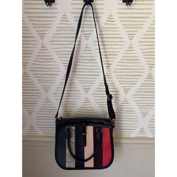 Fossil Ryder Leather Black Patchwork Satchel Purse Crossbody - Picture 3 of 10